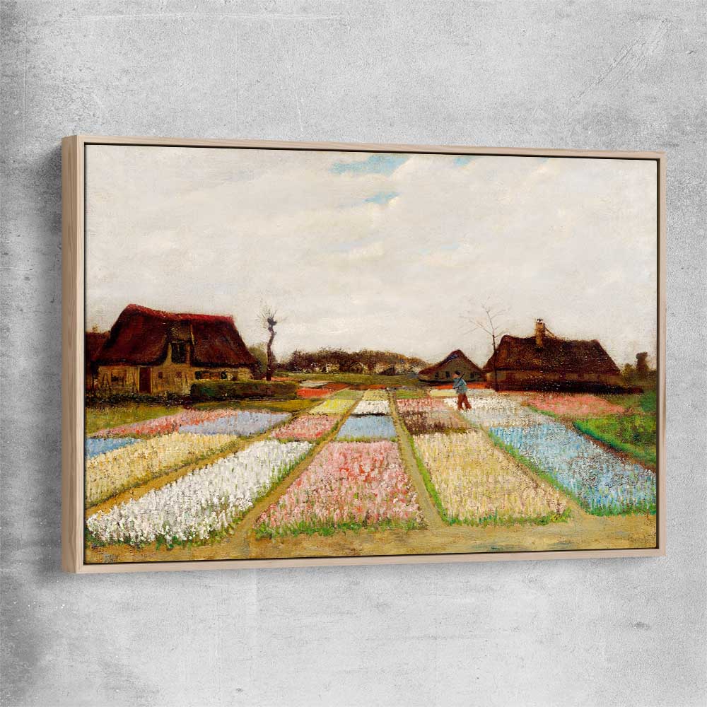 Classic wall art and canvas print of Bulb Fields Van Gogh with raw oak framed canvas