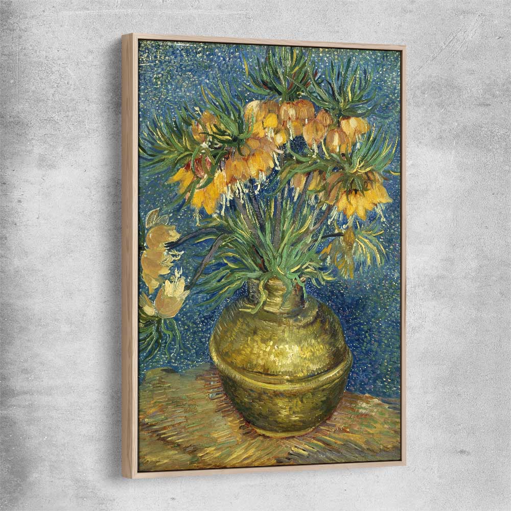 Classic wall art and canvas print of Imperial Fritillaries Van Gogh with raw oak framed canvas