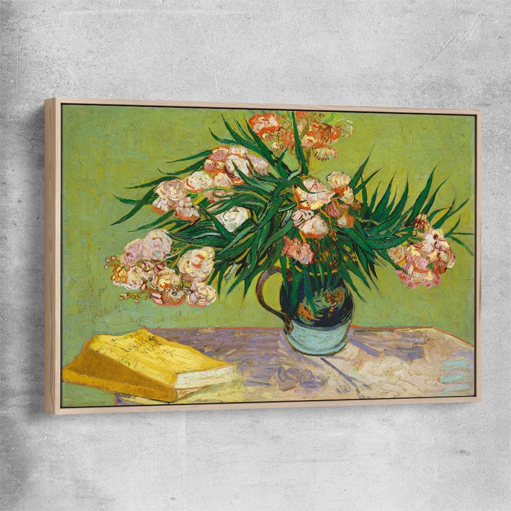Classic wall art and canvas print of Oleanders Van Gogh with raw oak framed canvas