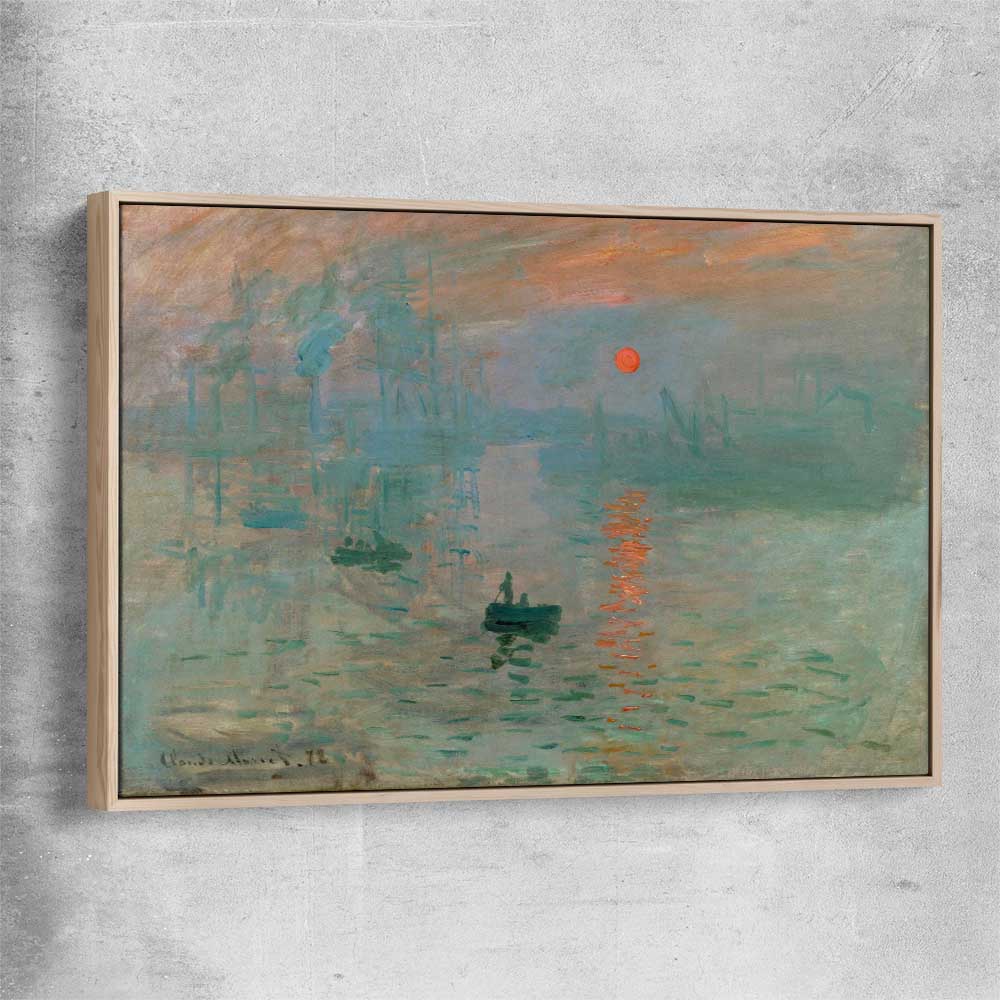Classic wall art and canvas print of Sunrise Claude Monet with raw oak framed canvas