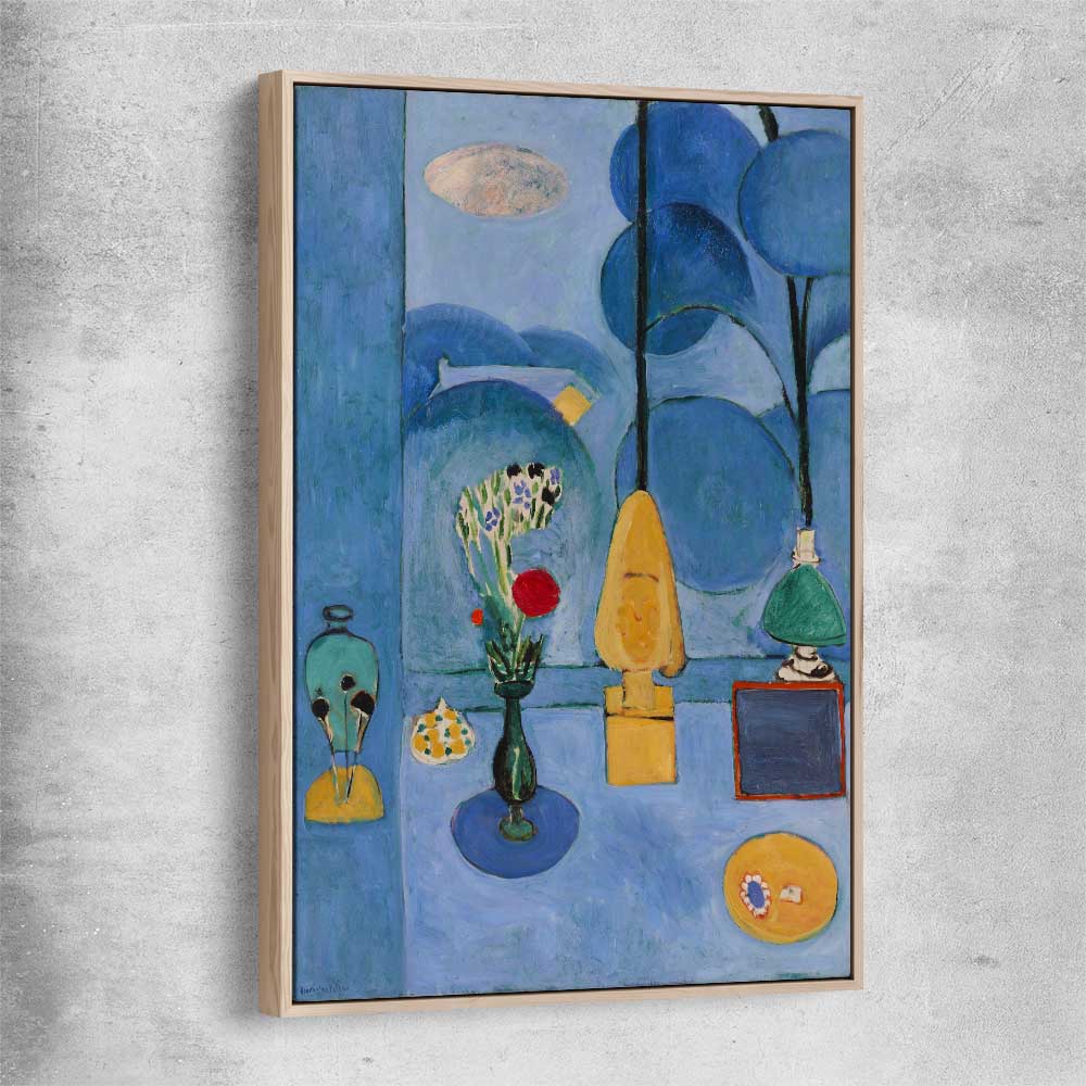 Classic wall art and canvas print of The Blue Window Henri Matisse with raw oak framed canvas