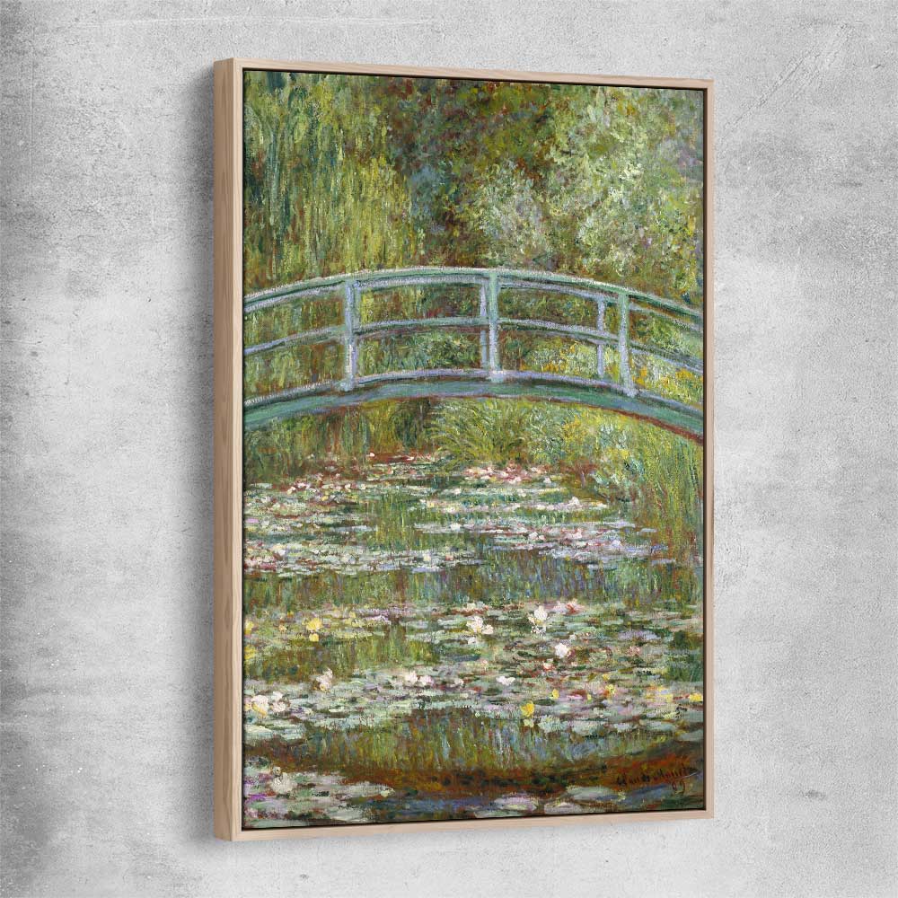 Classic wall art and canvas print of Water Lilies Pond Claude Monet with raw oak framed canvas