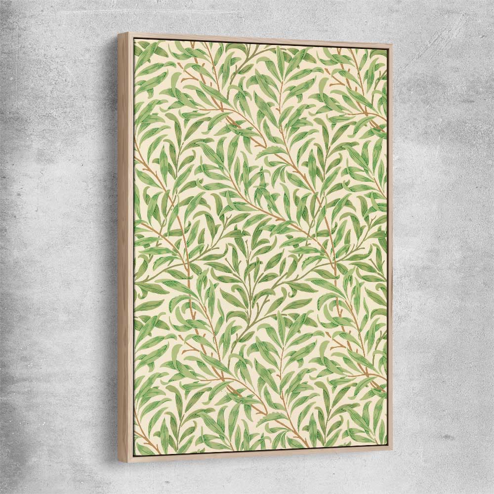 Classic wall art and canvas print of Willow Bough William Morris with raw oak framed canvas