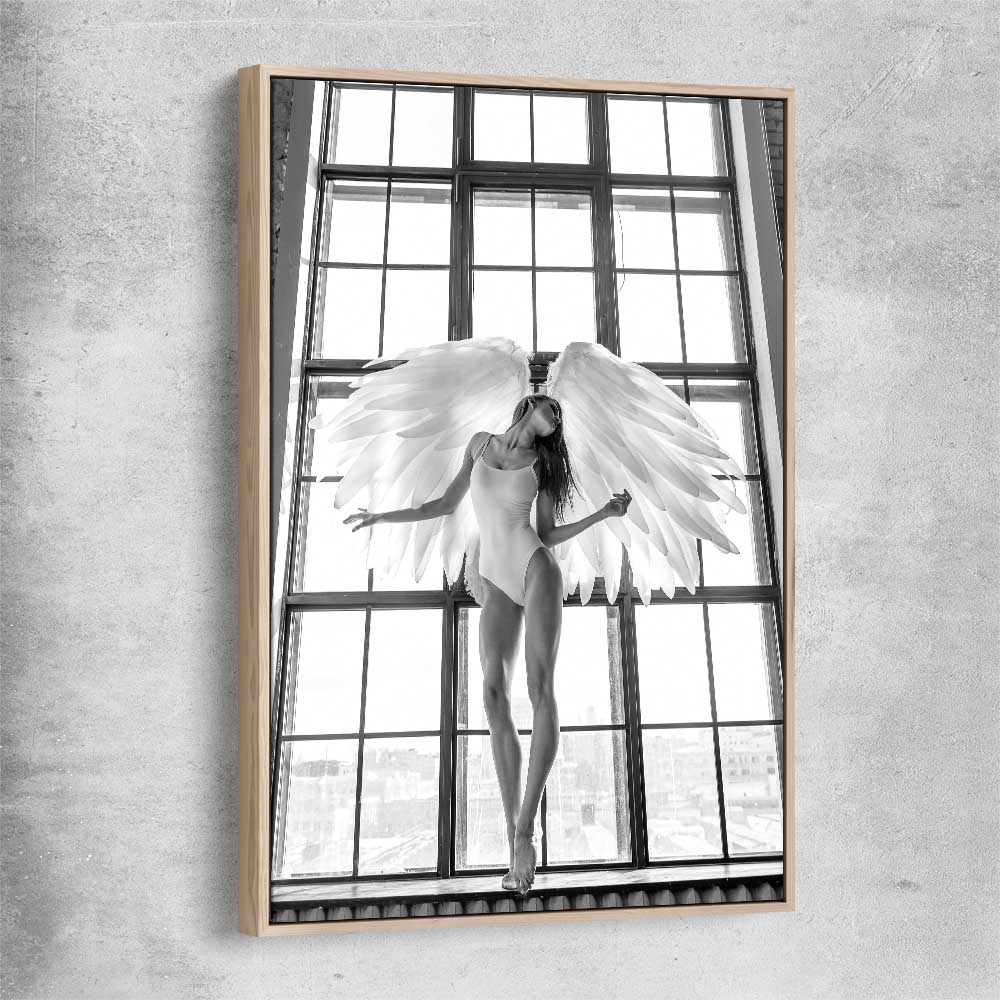 Angel Love One raw oak framed canvas - part of our high quality fashion canvas wall art and prints collection