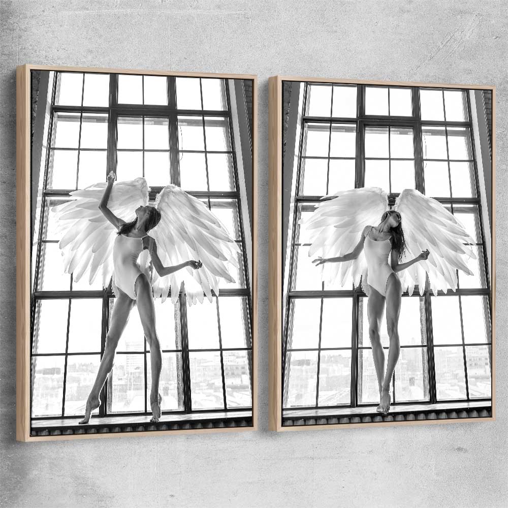 Angel Love Pair raw oak framed canvas - part of our high quality fashion canvas wall art and prints collection