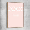 Coco Fashion Pink raw oak framed canvas - part of our high quality fashion canvas wall art and prints collection