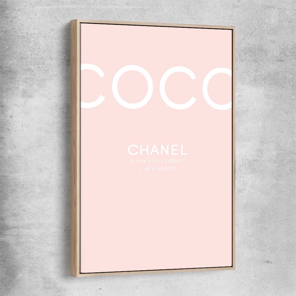 Coco Fashion Pink raw oak framed canvas - part of our high quality fashion canvas wall art and prints collection