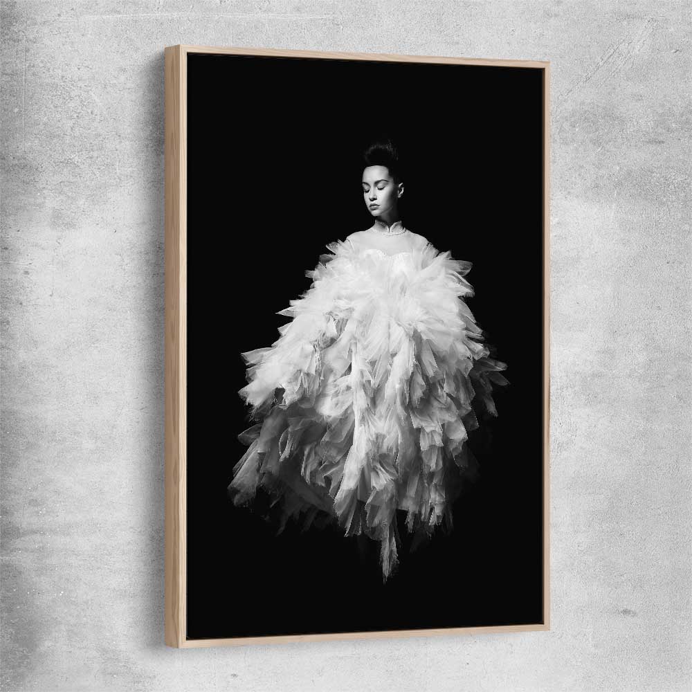 Evening Dress raw oak framed canvas - part of our high quality fashion canvas wall art and prints collection