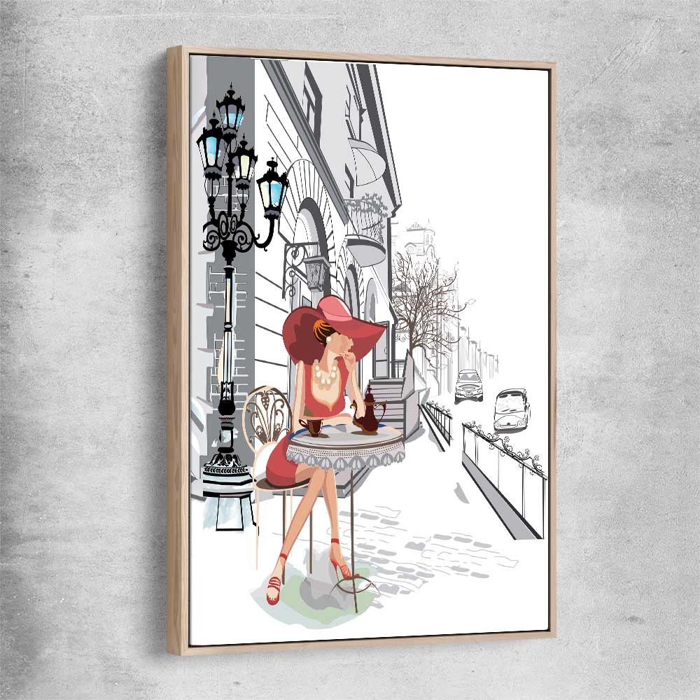 Paris Cafe Fashion raw oak framed canvas - part of our high quality fashion canvas wall art and prints collection