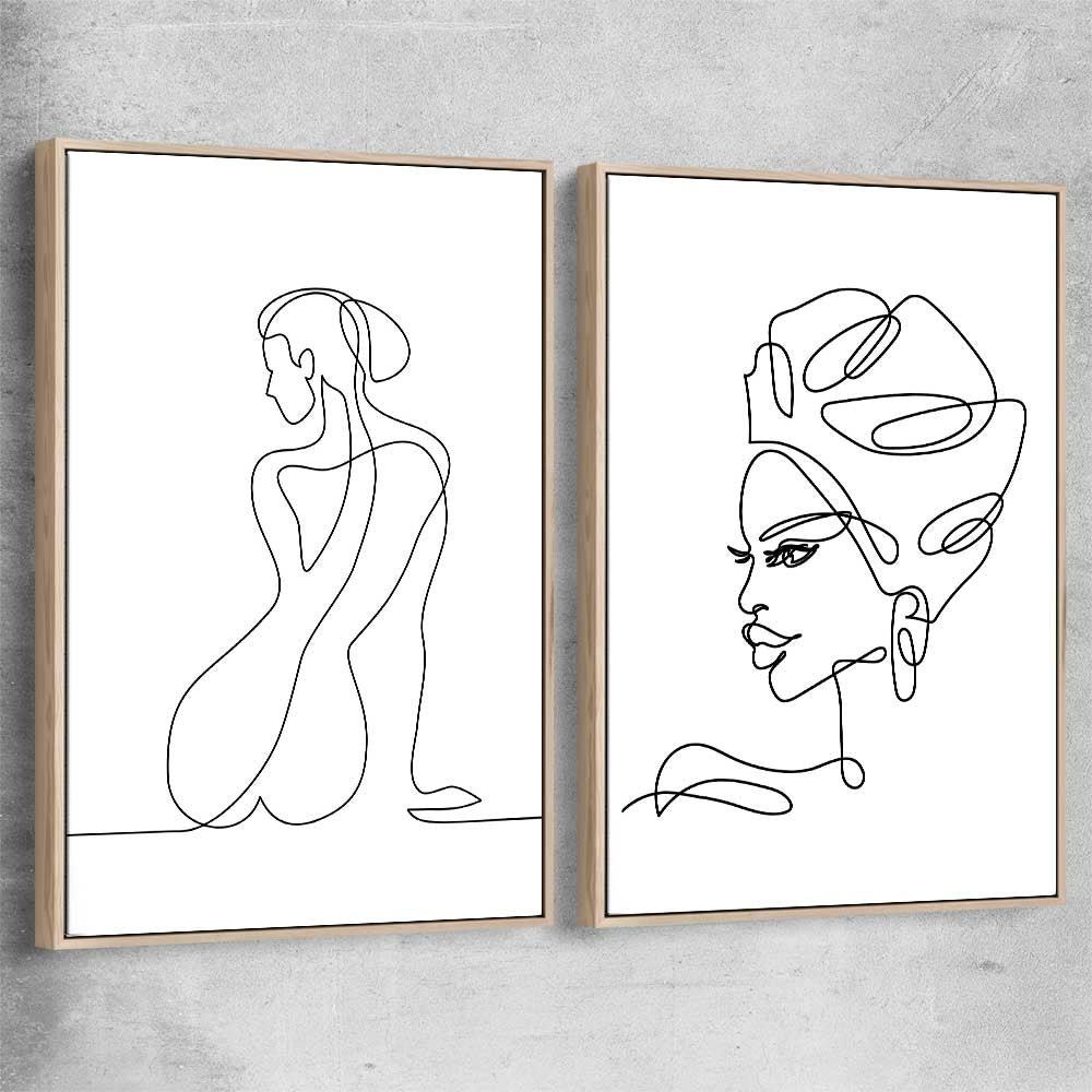 Pondering Thoughts Pair raw oak framed canvas - part of our high quality fashion canvas wall art and prints collection