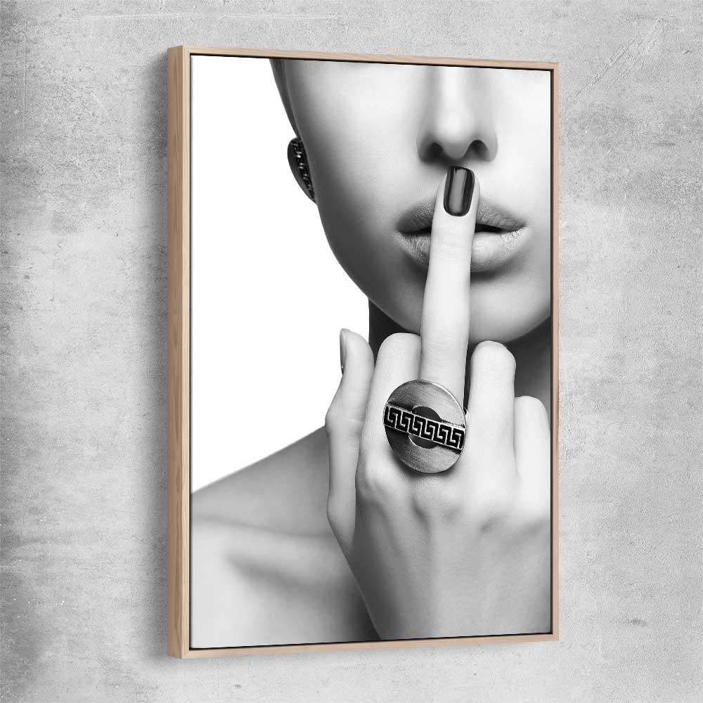 The Finger raw oak framed canvas - part of our high quality fashion canvas wall art and prints collection