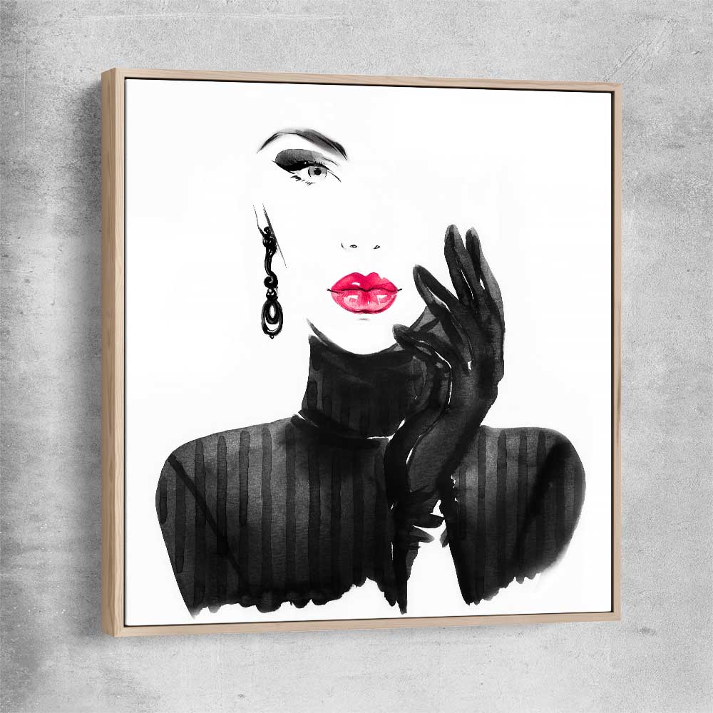 Watercolour Portrait raw oak framed canvas - part of our high quality fashion canvas wall art and prints collection