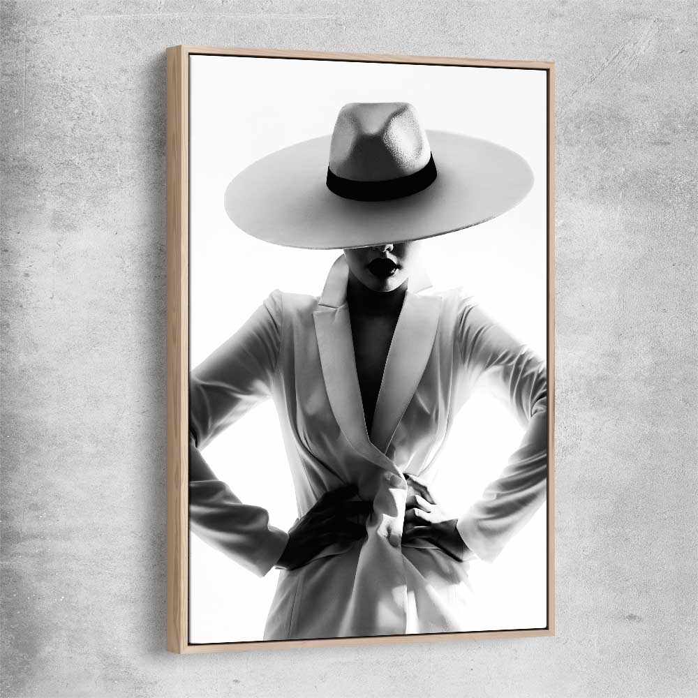 White Hat Gaze raw oak framed canvas - part of our high quality fashion canvas wall art and prints collection