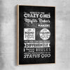 Inspirational wall art print of Crazy Ones with raw oak framed canvas