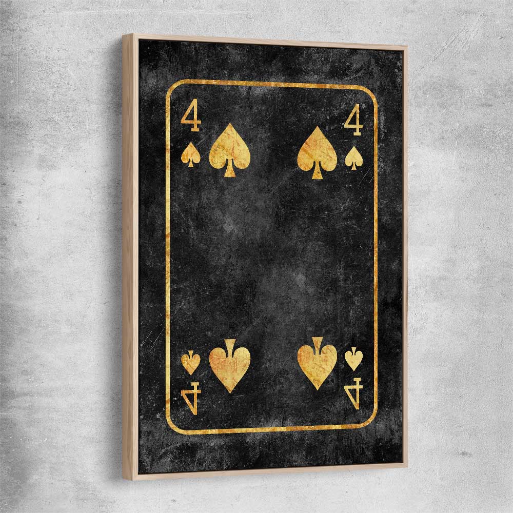 Inspirational wall art print of Four of Spades with raw oak framed canvas