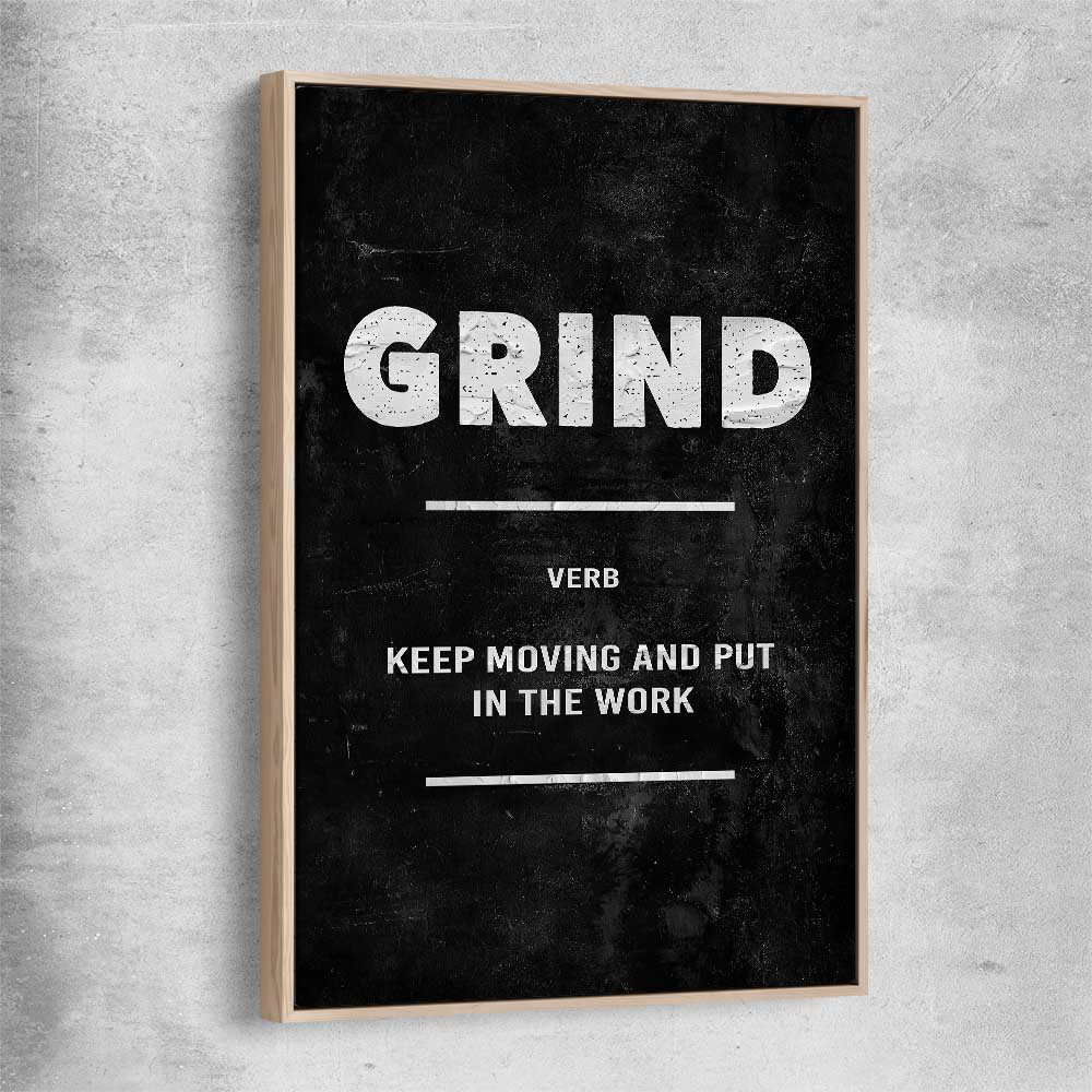 Grind Definition raw oak framed canvas - part of our high quality fashion canvas wall art and prints collection
