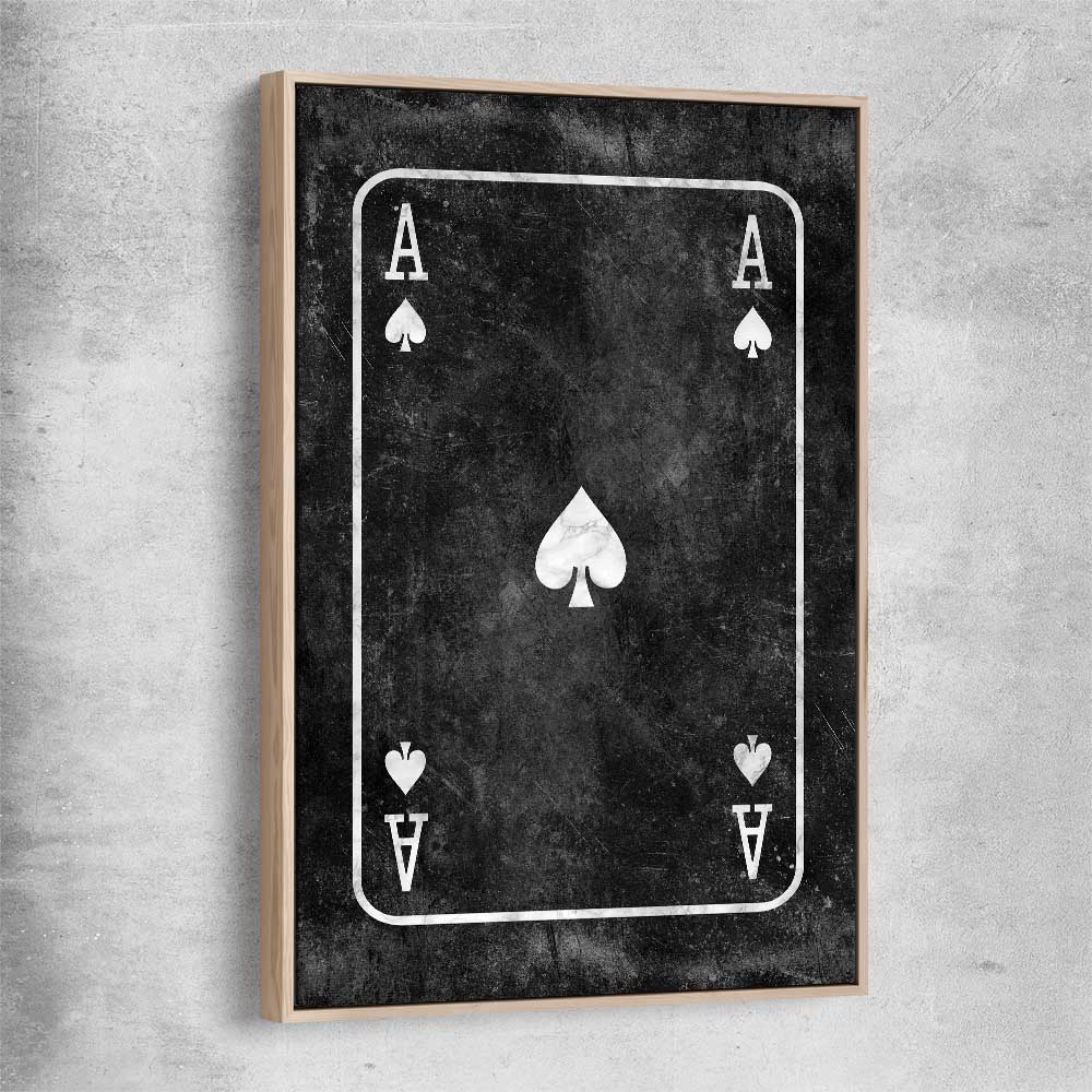 Inspirational wall art print of Marble Ace with raw oak framed canvas