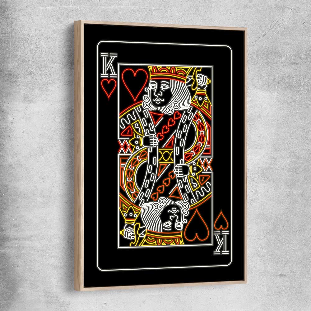 Neon King raw oak framed canvas - part of our high quality fashion canvas wall art and prints collection