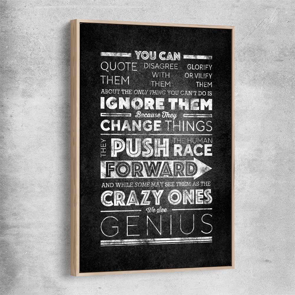 Inspirational wall art print of Push Forwards with raw oak framed canvas