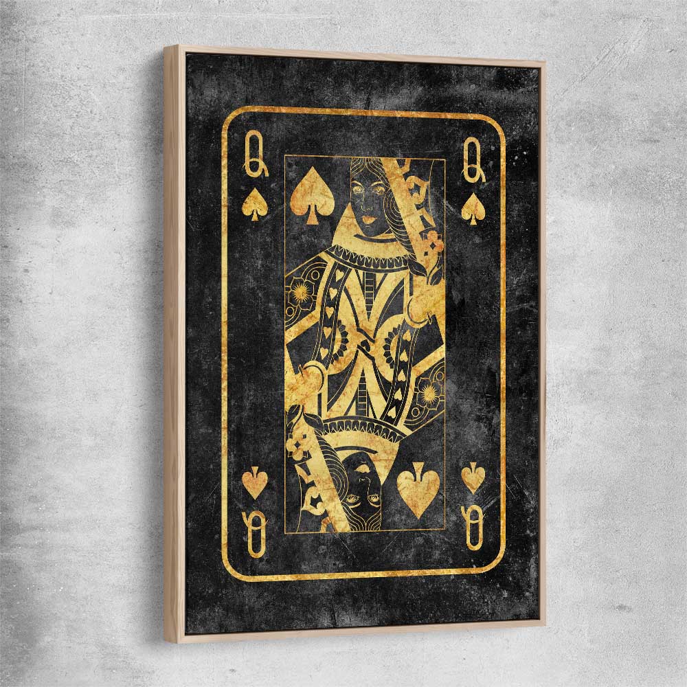Queen of Spades raw oak framed canvas - part of our high quality fashion canvas wall art and prints collection