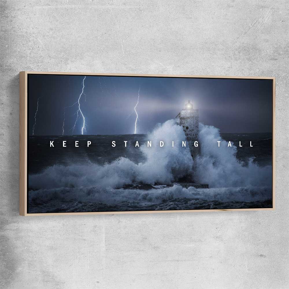 Inspirational wall art print of Stand Tall with raw oak framed canvas