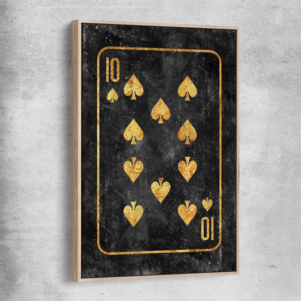 Inspirational wall art print of Ten of Spades with raw oak framed canvas