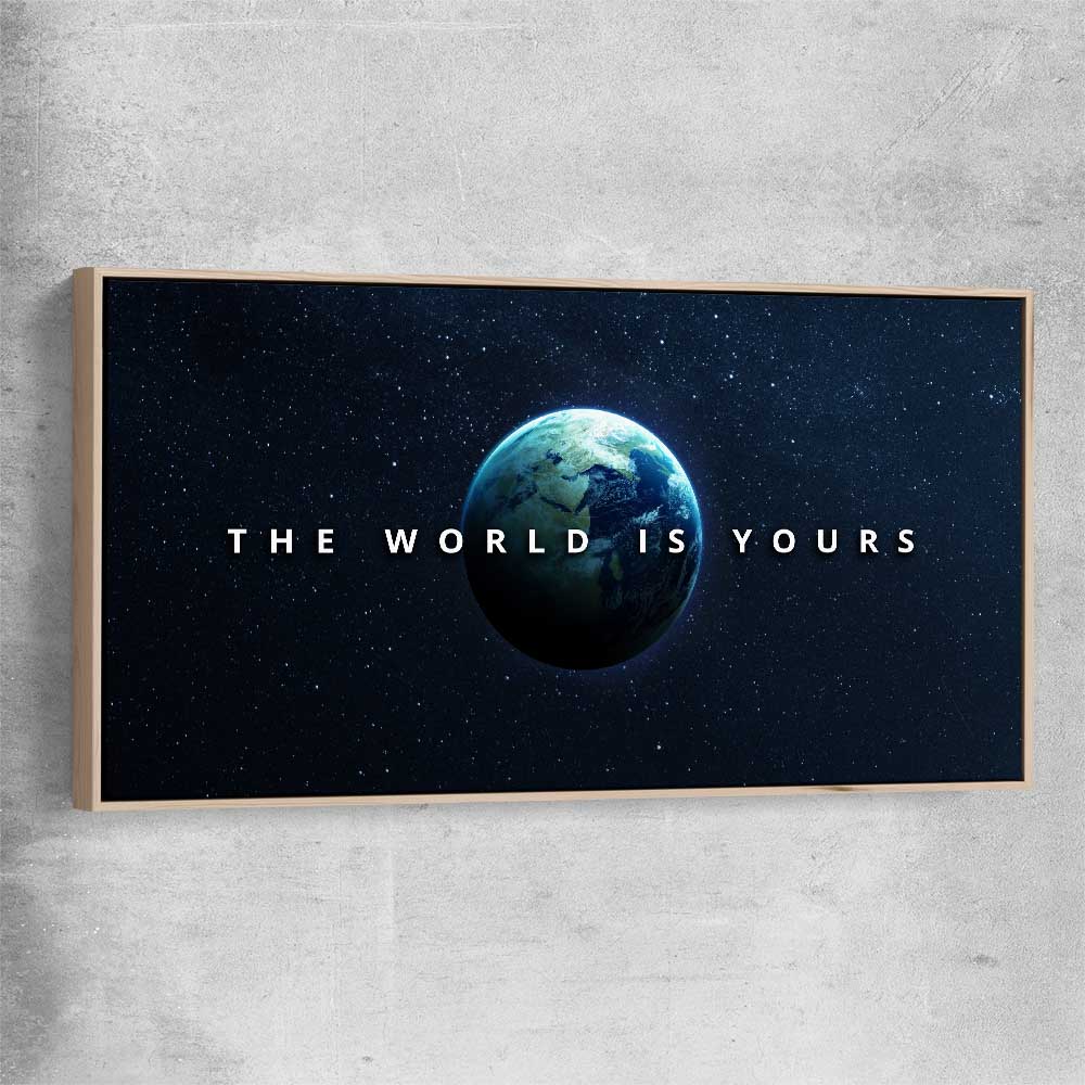 The World Is Yours raw oak framed canvas - part of our high quality fashion canvas wall art and prints collection