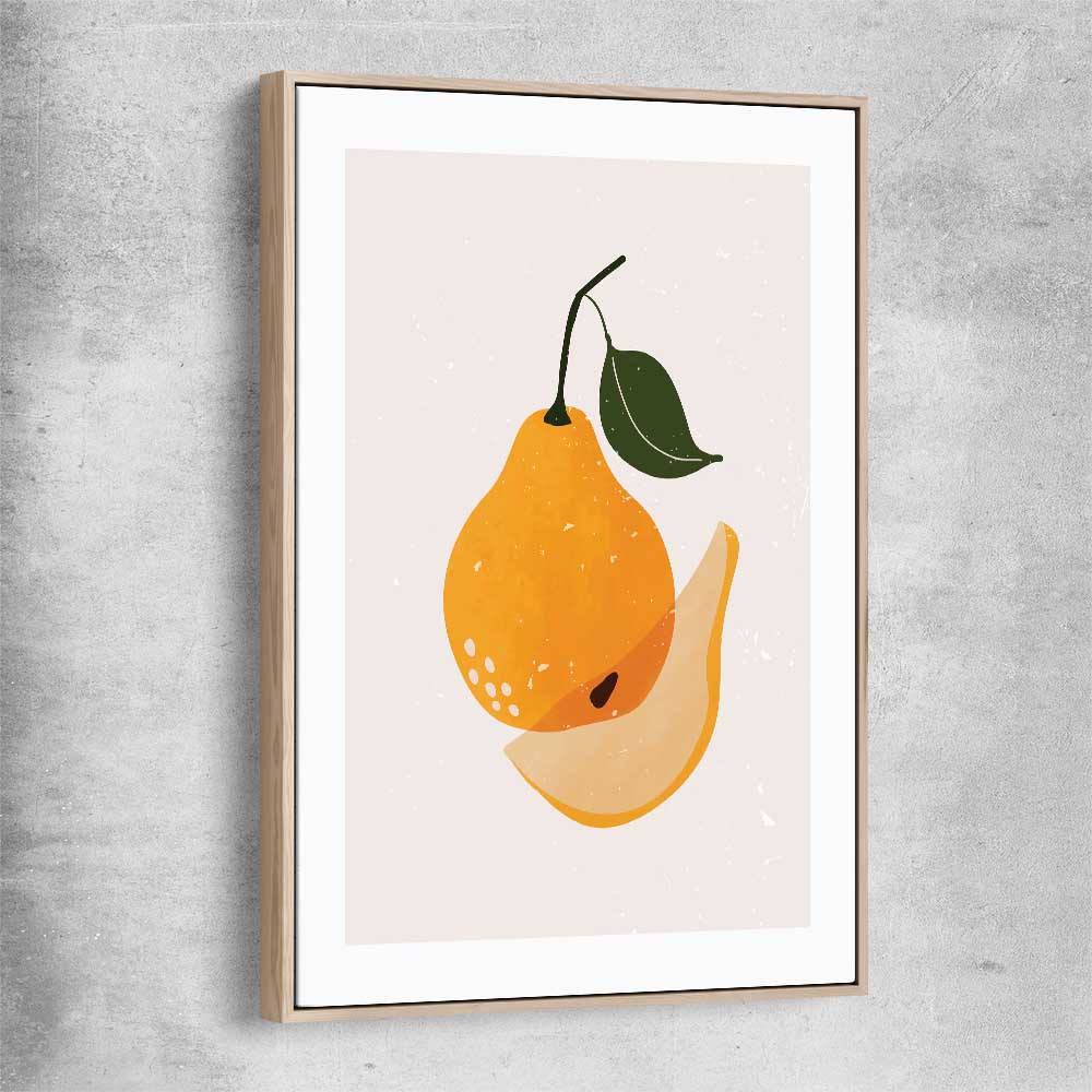 Brown Pear raw oak framed canvas is a colourful and stylish canvas wall art and print suited for the kitchen area