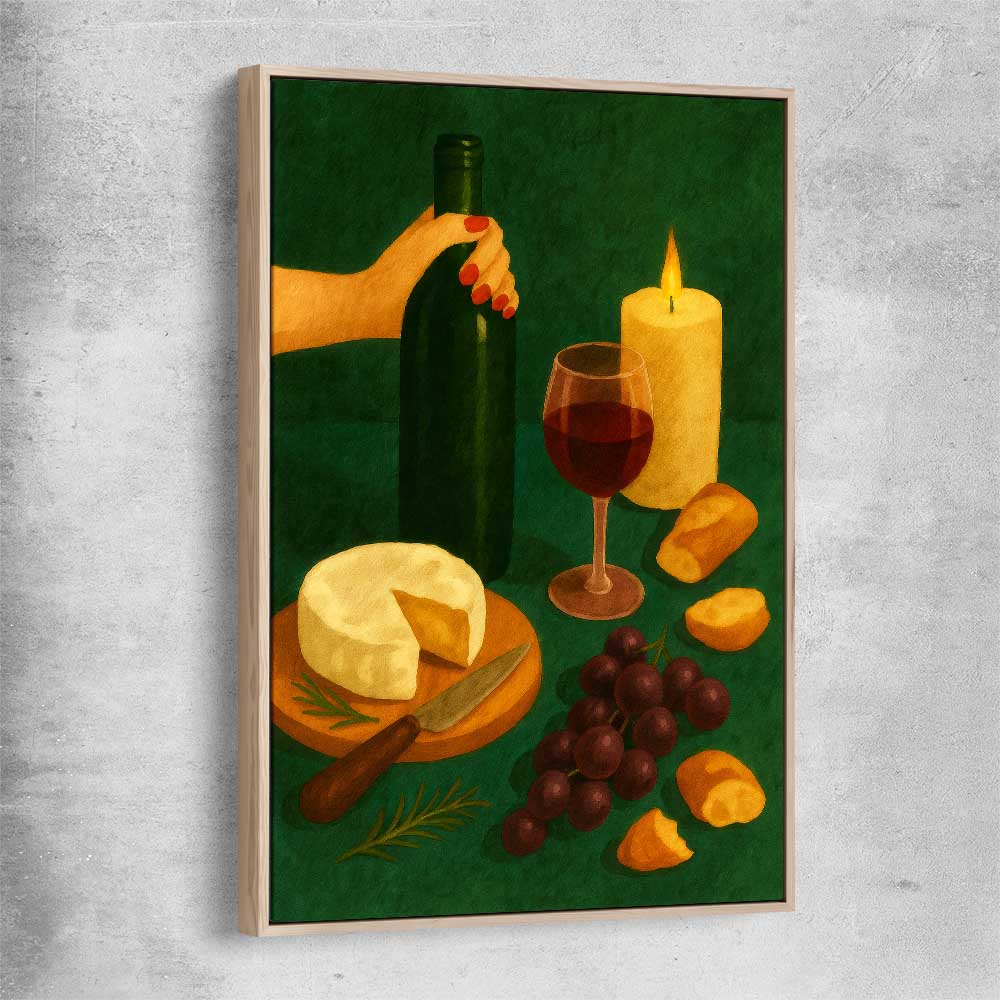 Wine at Dusk Two raw oak framed canvas is a colourful and stylish canvas wall art and print suited for the kitchen area