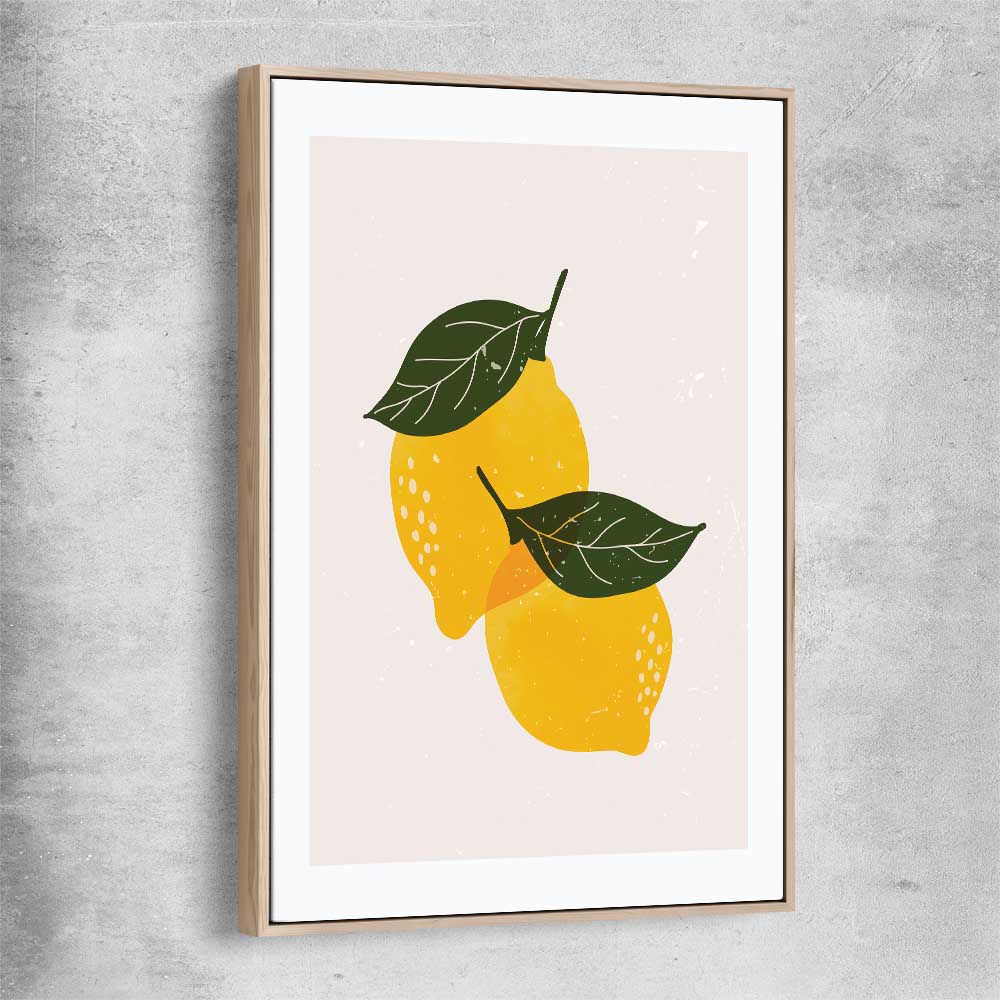 Yellow Lemon raw oak framed canvas is a colourful and stylish canvas wall art and print suited for the kitchen area