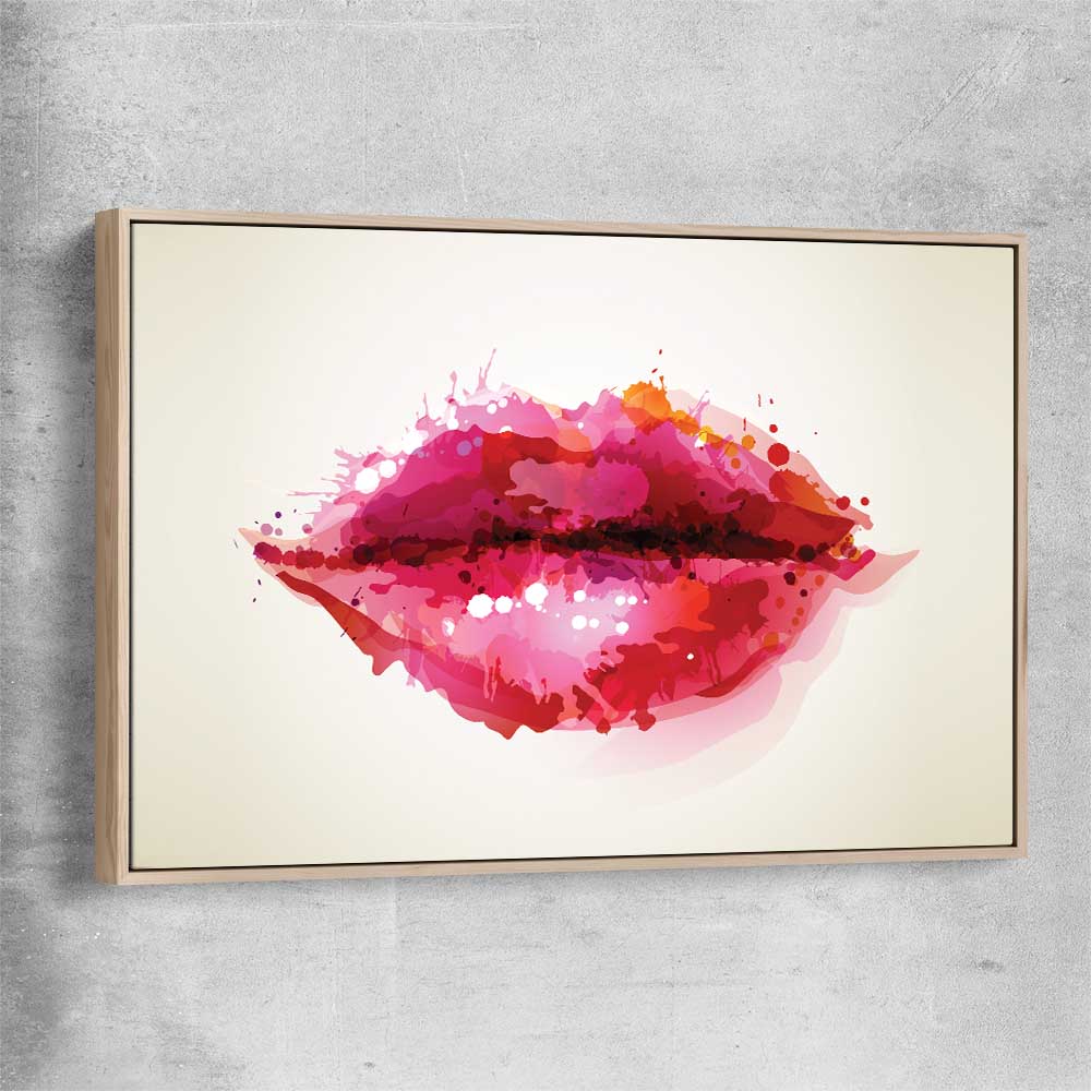 Abstract Lips raw oak framed canvas - part of our high quality canvas lips wall art collection