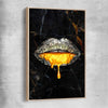 Golden Lust raw oak framed canvas - part of our high quality canvas lips wall art collection