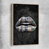 Money Lips raw oak framed canvas - part of our high quality canvas lips wall art collection