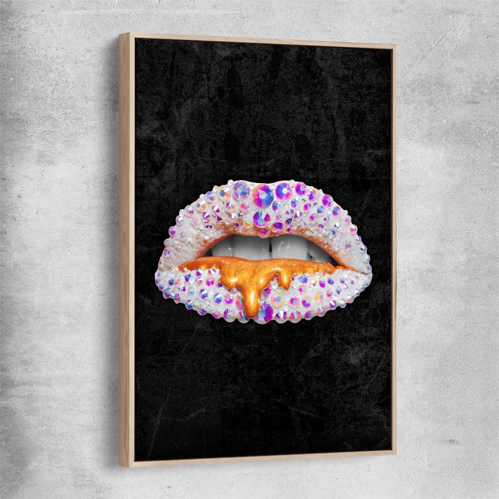 Purple Diamonds raw oak framed canvas - part of our high quality canvas lips wall art collection
