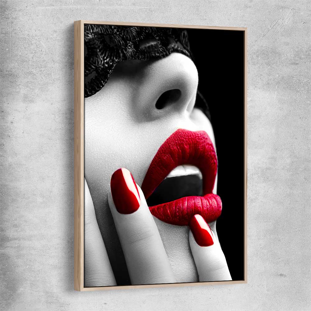 Subtle Desire raw oak framed canvas - part of our high quality canvas lips wall art collection
