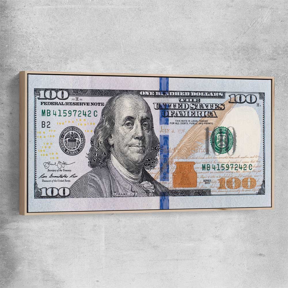 Money wall art print of Dollar Note with raw oak framed canvas