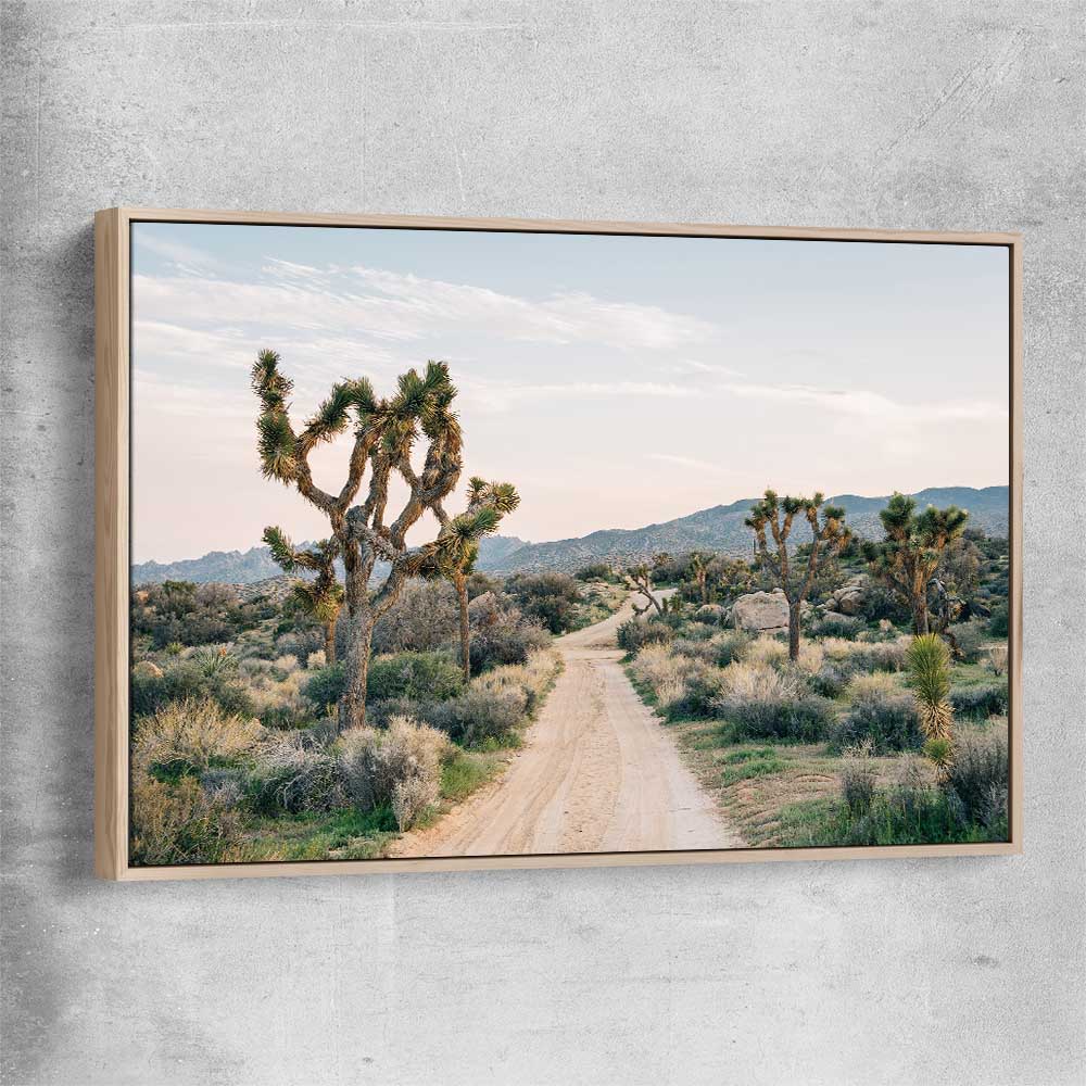 Floral print of California Desert with raw oak framed canvas