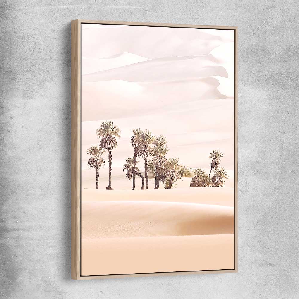 Floral print of Desert Dunes with raw oak framed canvas