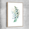 Floral print of Eucalyptus Bunch Three with raw oak framed canvas