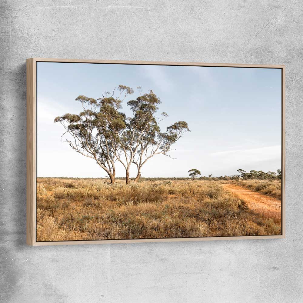 Floral print of Grassy Tufts with raw oak framed canvas