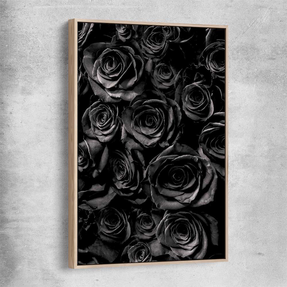 Floral print of Hidden Roses with raw oak framed canvas