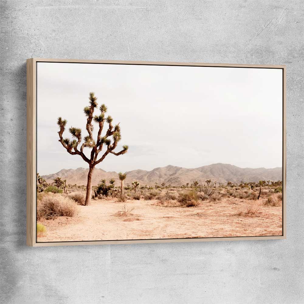 Floral print of Joshua Tree with raw oak framed canvas