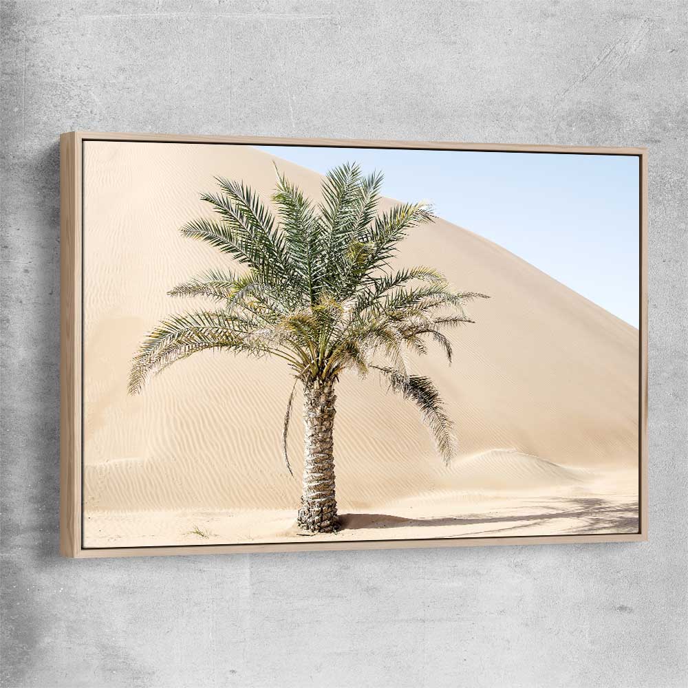 Floral print of Liwa Dunes with raw oak framed canvas