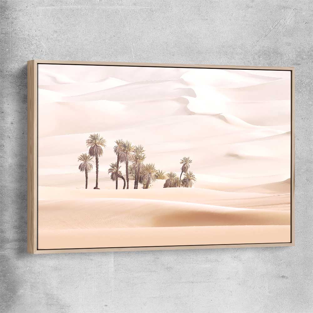 Floral print of Oasis Dunes with raw oak framed canvas