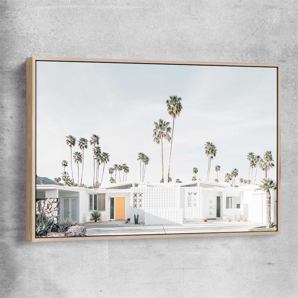 Floral print of Palm Springs with raw oak framed canvas