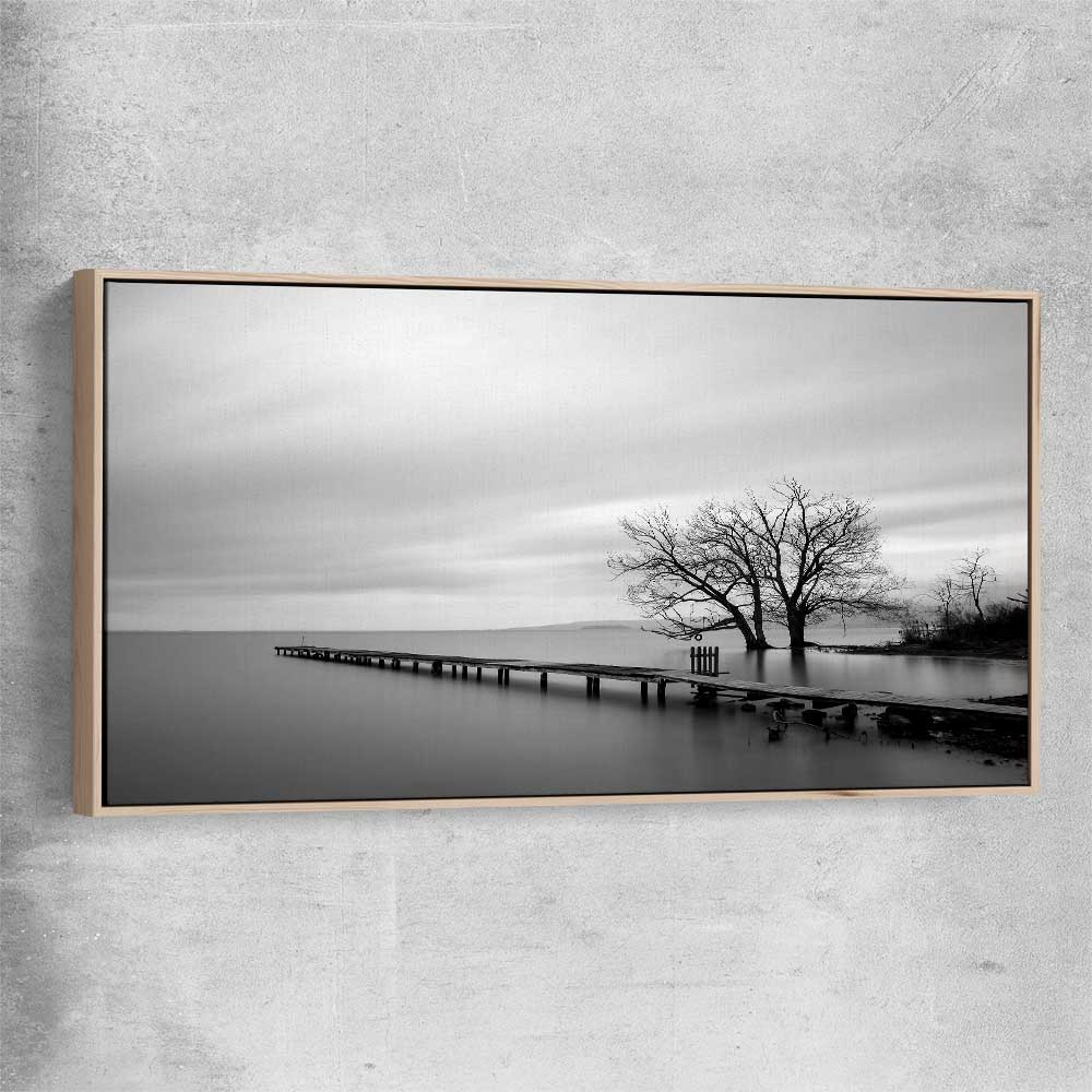 Floral print of Pier Silhouette with raw oak framed canvas