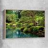Floral print of Tokyo Bonsai Lake with raw oak framed canvas