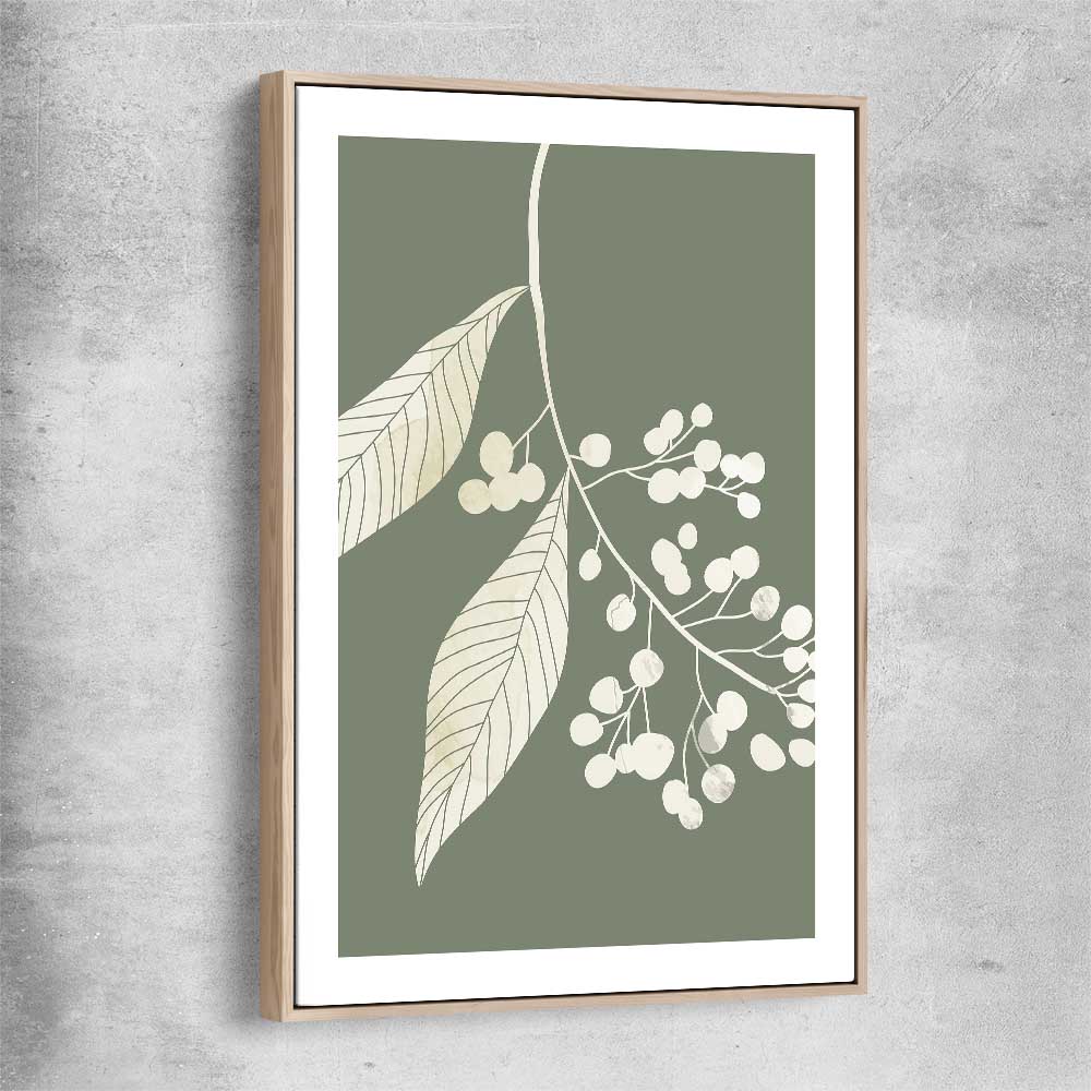 Floral print of Vintage Floral One with raw oak framed canvas