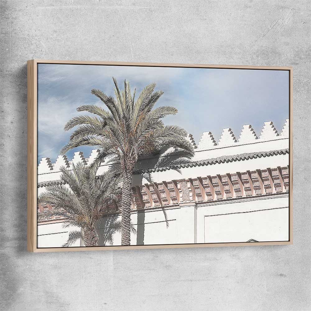Floral print of Wanderlust Palms with raw oak framed canvas