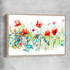 Floral print of Watercolour Red Poppies with raw oak framed canvas